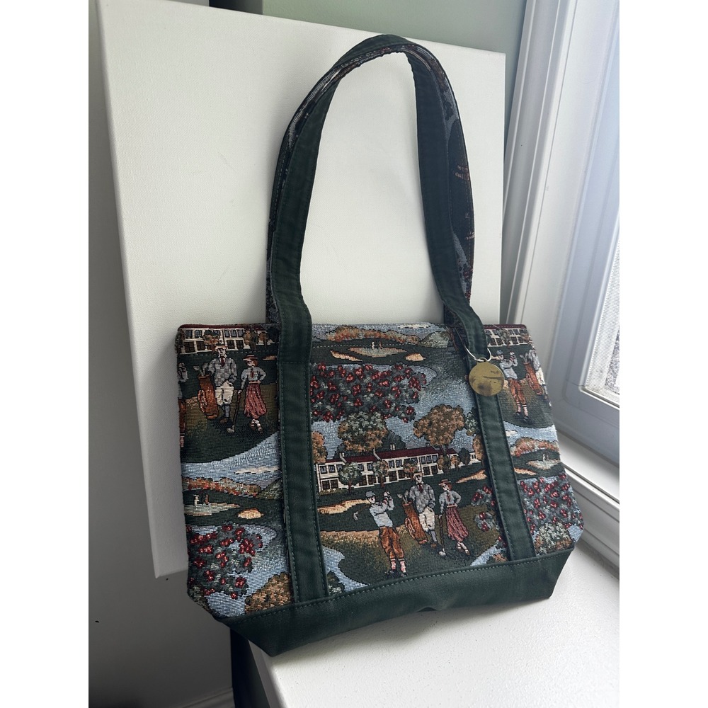 Holdings Fine Accessories Golf Tapestry Tote Bag Green Canvas Shoulder Bag